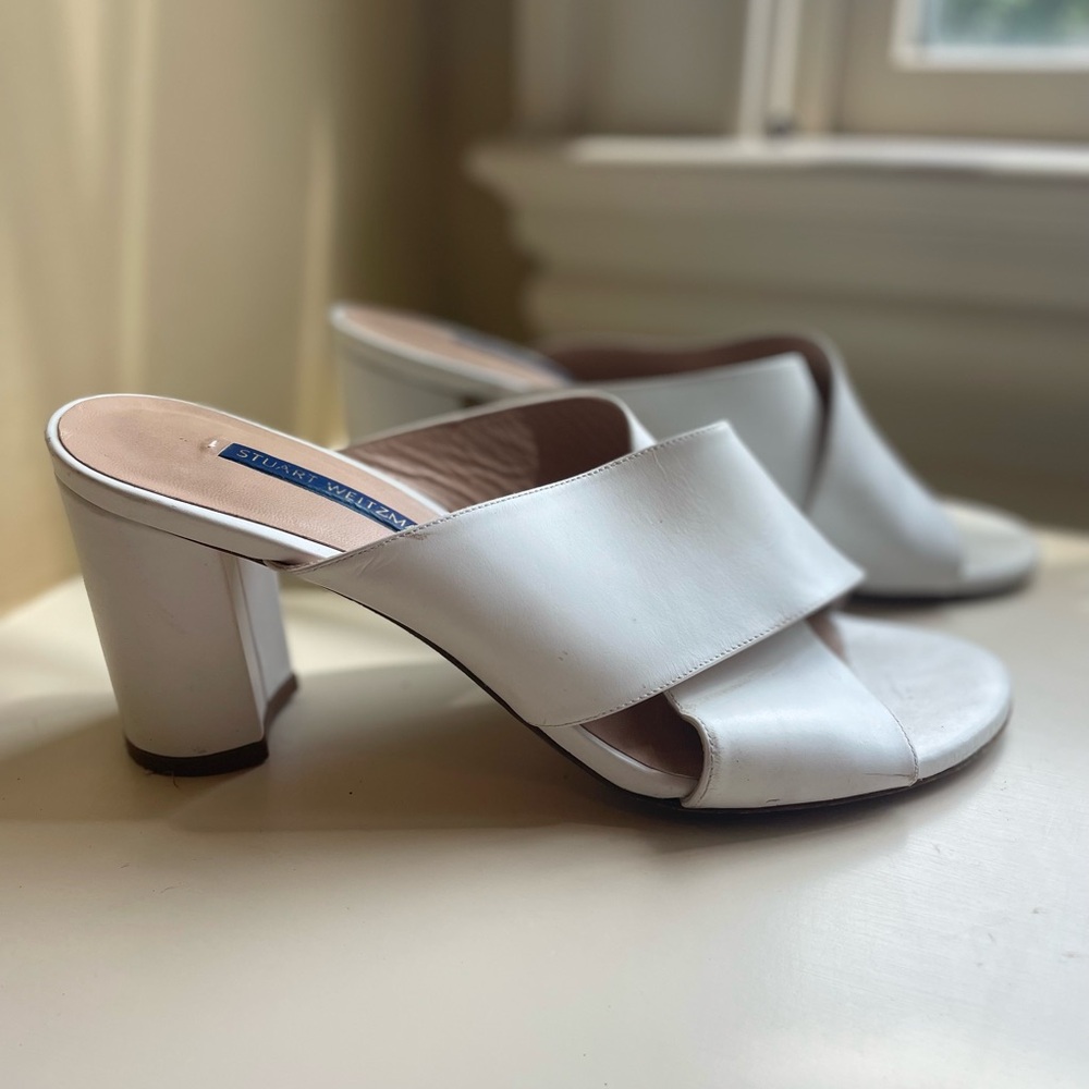 Stuart Weitzman White Leather Mules
